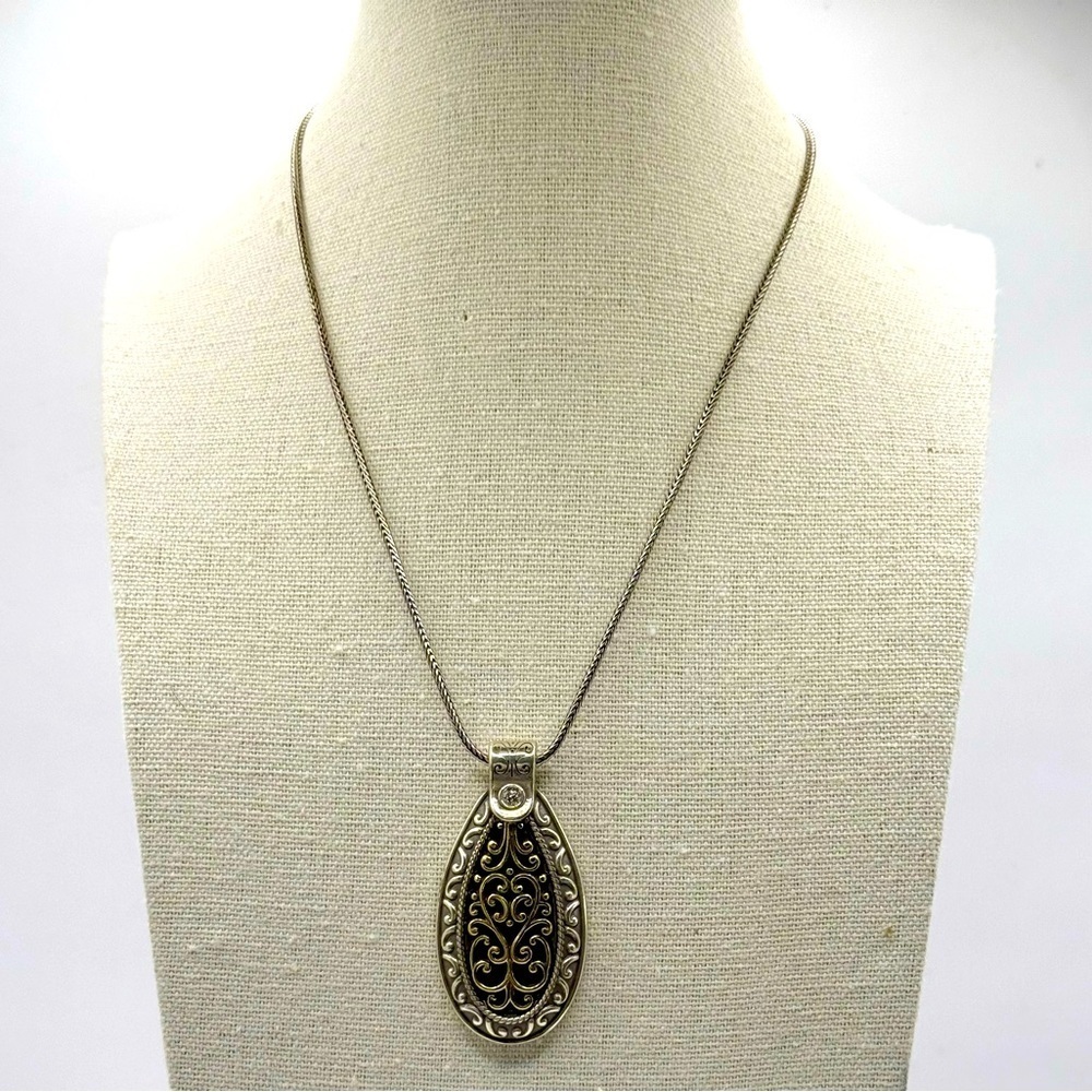 Brighton Castillo Elegant Filigree‎ Pendant Necklace Swirling Pattern Reversible